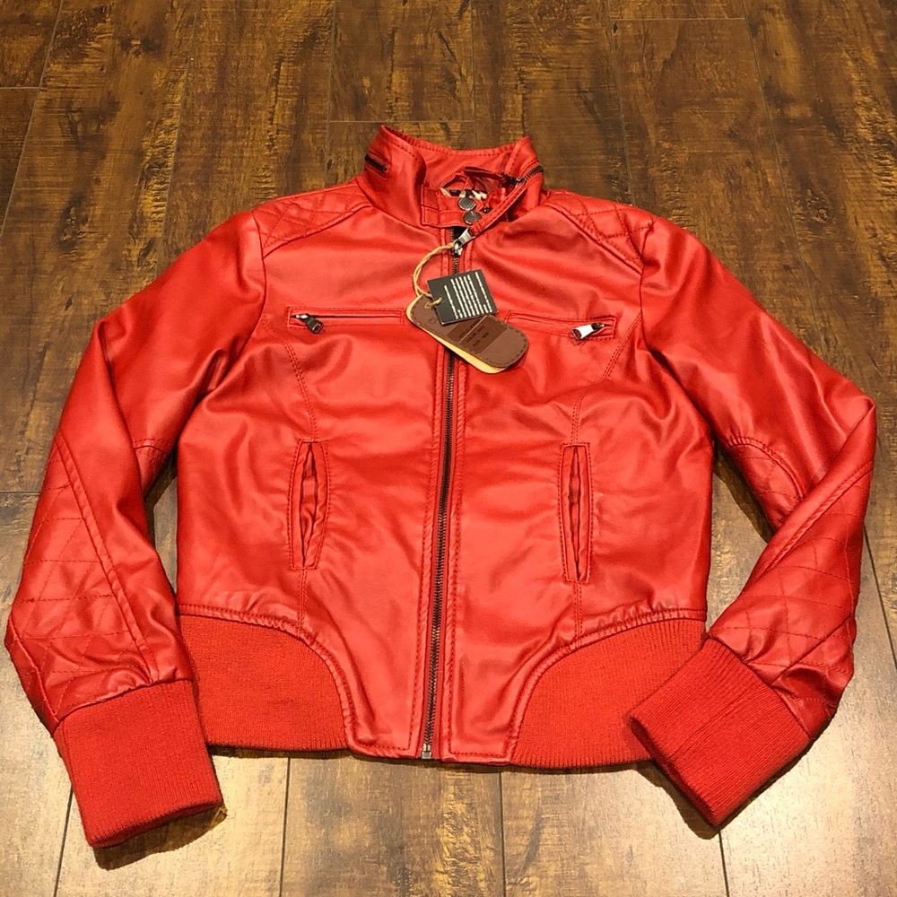 Cavalini Faux Leather Motorcycle Fashion Jacket Size MEDIUM- Rose Red NWT - Picture 2 of 15
